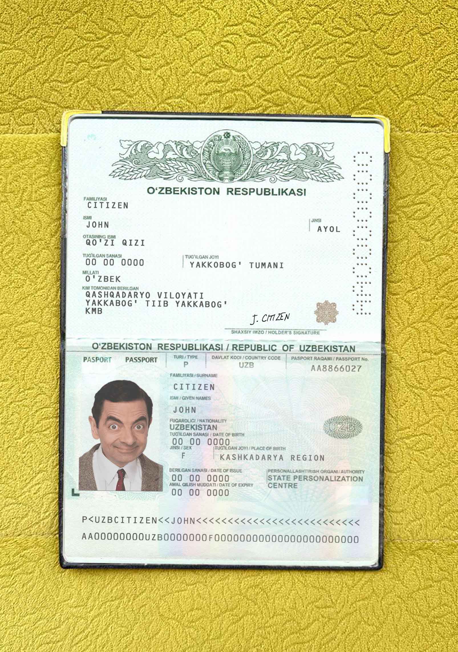 Uzbekistan pass photo look PSD template
